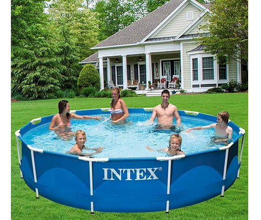 Каркасний басейн Intex Metal Frame 6503 л 366x76 см з насосом 2006 л/год тентом і підстилкою Синій (IP-172686), фото 2
