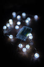 Світлодіодна гірлянда 20 LED 2 м Arts Pine мідний дріт від батарейок форма кулі 8 режимів Білий (VK-4371), фото 3