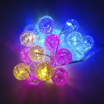 Світлодіодна гірлянда 20 LED 2 м Arts Pine нитка мідний дріт від батарейок форма кулі Мульти (VK-2711) TRG-86571, фото 2