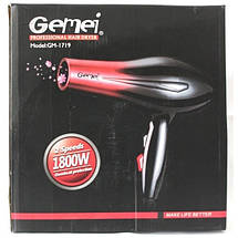 Фен для укладання волосся Gemei GM-1719-Pro 1800 Вт 2 швидкості та 3 режими нагрівання Чорно-червоний (VK-8056), фото 2