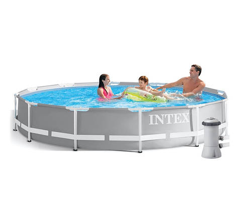 Каркасний басейн Intex PRO 366x76 см 6503 л з насосом і тентом 2 006 л/год круглий Сірий (IP-172687), фото 2