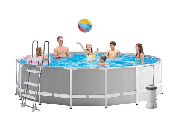 Каркасний басейн Intex 16805 л 457x122 см ПВХ з насосом 3785 л/год сходами тентом підстилкою Сірий, фото 2