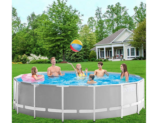 Каркасний басейн Intex 16805 л 457x122 см ПВХ з насосом 3785 л/год сходами тентом підстилкою Сірий, фото 2