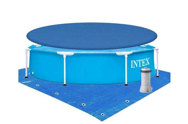 Каркасний басейн Intex 1828 л 244x51 см з насосом 2006 л/год тентом і підстилкою ПВХ Синій (IP-173248), фото 2