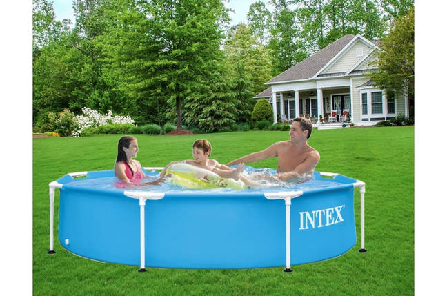 Каркасний басейн Intex 1828 л 244x51 см з насосом 2006 л/год тентом і підстилкою ПВХ Синій (IP-173248), фото 2