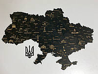 Деревянная карта Украины черная, 70×47 см "Ts"