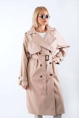 Жіночий тренч з екошкіри бежевий 24953 (2000000113272)