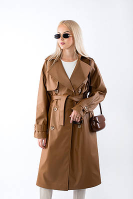 Жіночий тренч з екошкіри кемел 24953 (2000000113302)