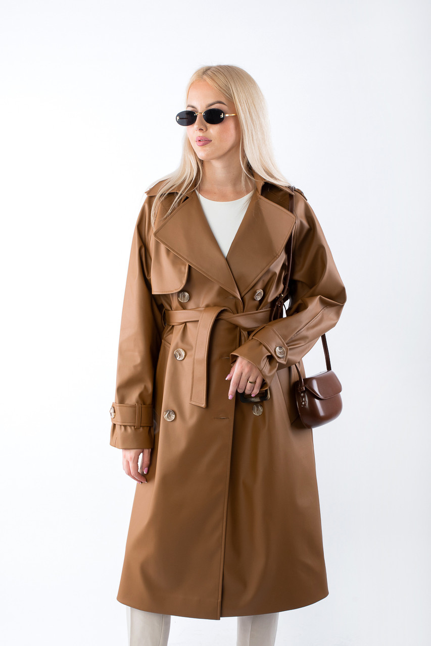 Жіночий тренч з екошкіри кемел 24953 (2000000113302), фото 1
