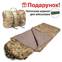 Армейский зимний тактический спальный мешок-одеяло, спальник для ЗСУ 225*75 до - 25 В подарок каремат! "Ts"