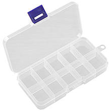 Бокс пластиковий D302 для зберігання дрібних деталей смартфонів, техніки, дрібниць, 10 відділень, 128x65x22 мм