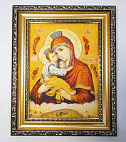 Ікона з бурштину Почаївська і-74 Ікона Божої Матері Гранд Презент 15*20