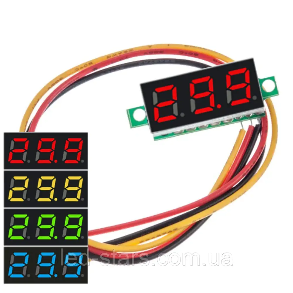 Вольтметр цифровий зелений з LED-індикатором 0.36 дюйма DC 4.5V - DC 40V ЧЕРВОНИЙ