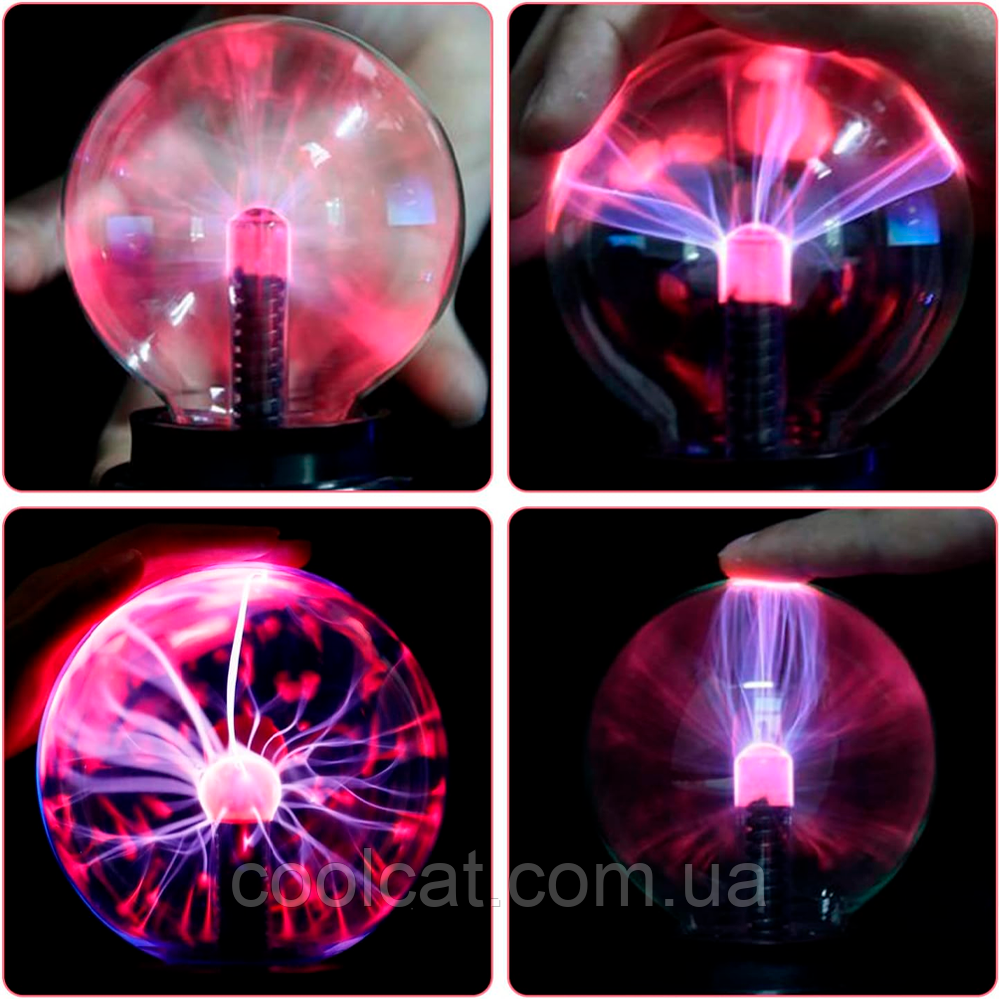 Пламенный шар светильник Plasma ball, 7,5 см, от USB и батареек / Настольный ночник с молниями - фото 2 - id-p1939123959