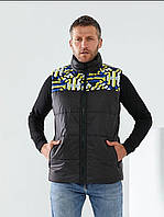 Мужская нейлоновая жилетка-безрукавка весна-осень на тракторной молнии Цвет Черный с Мульти вставками