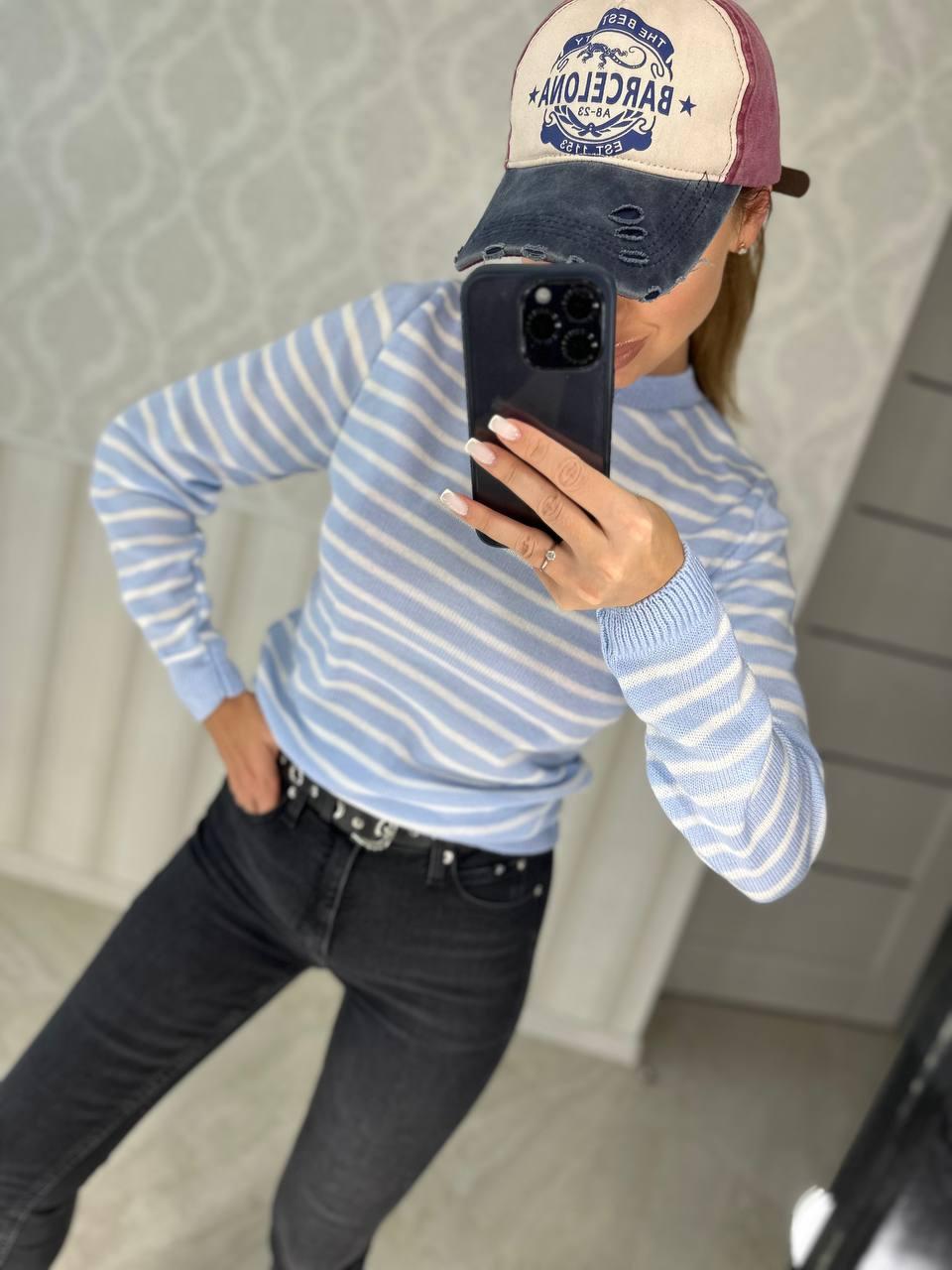 Крутий жіночий в'язаний светр у смужку вовна, фото 1