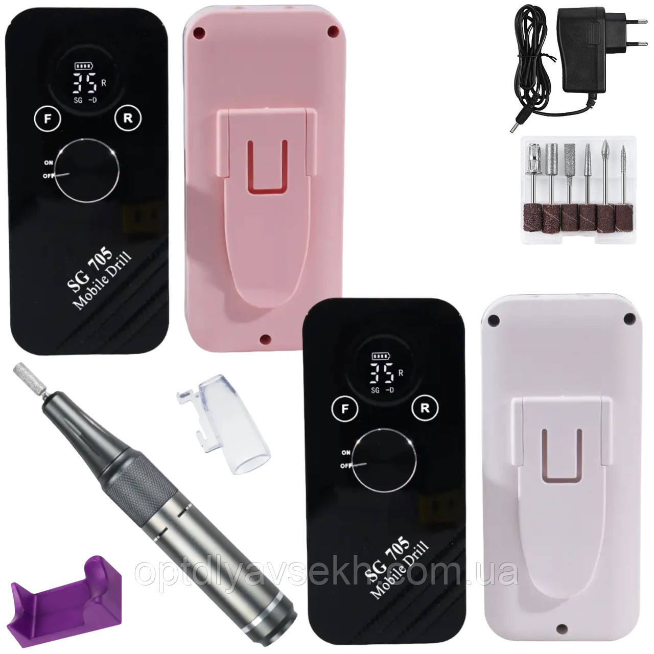 Бездротовий фрезер SG705 на 36 Вт. та 35 000 об./хв. на аккумуляторі, з дисплеєм - для манікюру та педикюру, фото 1