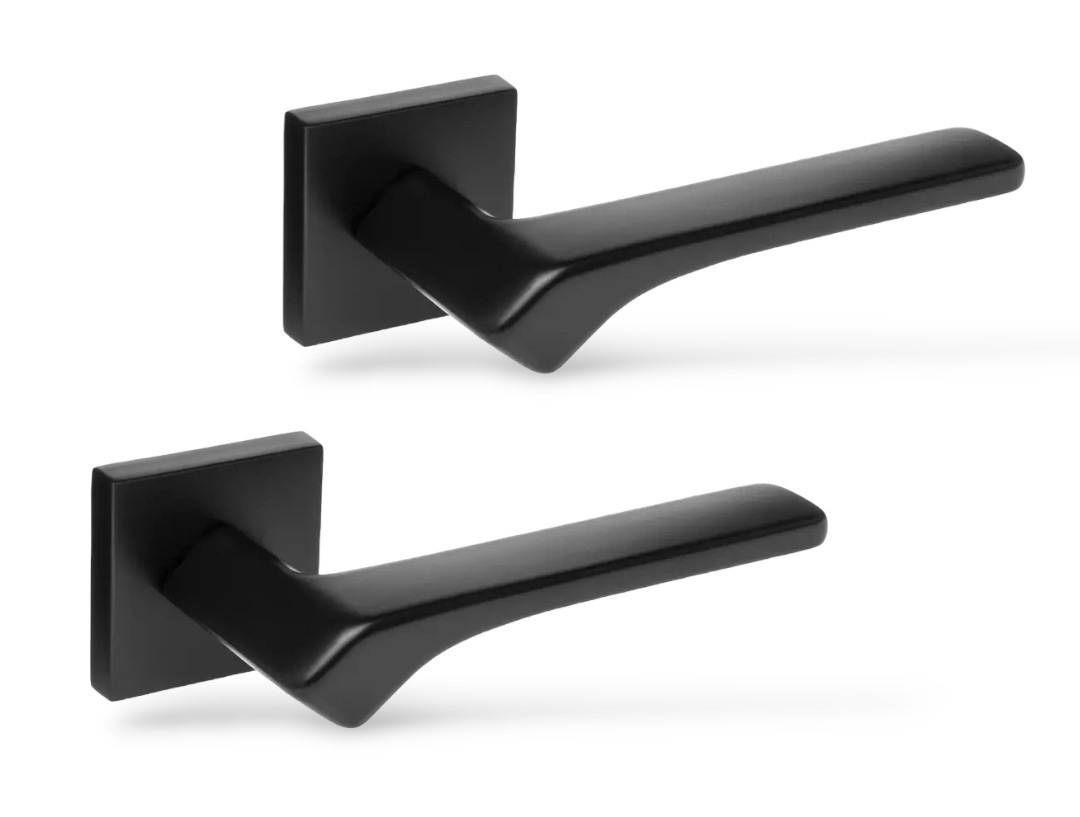 Ручки для дверей Rich-Art Лайт 456 R64 FB чорний матовий (на квадратній розетці), фото 1