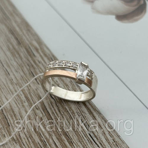 Кольцо из серебра с золотой напайкой и прямоугольным цирконом - фото 3 - id-p836720834