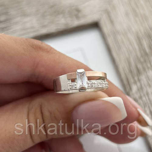 Кольцо из серебра с золотой напайкой и прямоугольным цирконом - фото 5 - id-p836720834