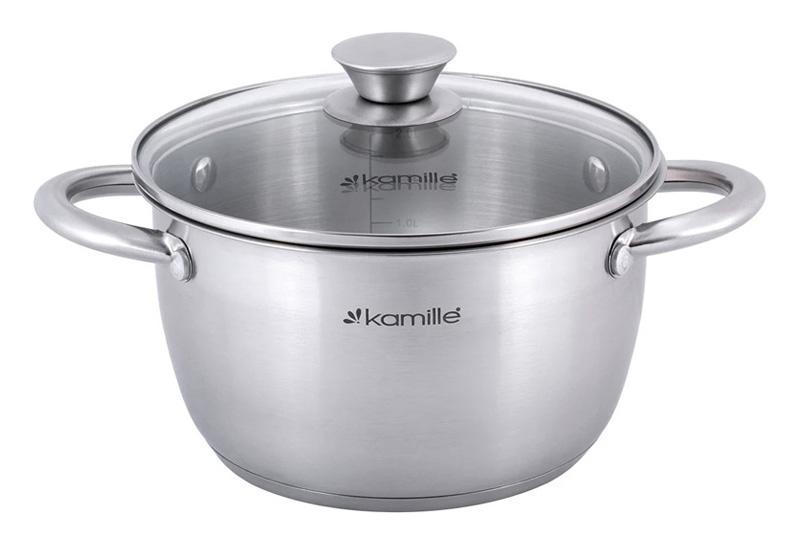 Каструля Kamille Gladys 1.5л greenpharm з нержавіючої сталі, з мірною шкалою, фото 1