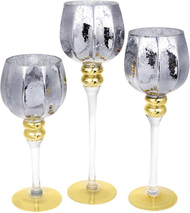 Набір 3 скляних підсвічника Christel 30см greenpharm, 35см greenpharm, 40см greenpharm, графітовий, фото 1