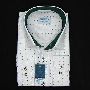 Сорочка чоловіча, приталена (Slim Fit), з довгим рукавом, FITMENS FS-001278 Beyaz Yesil 100% бавовна 2XL(Р)