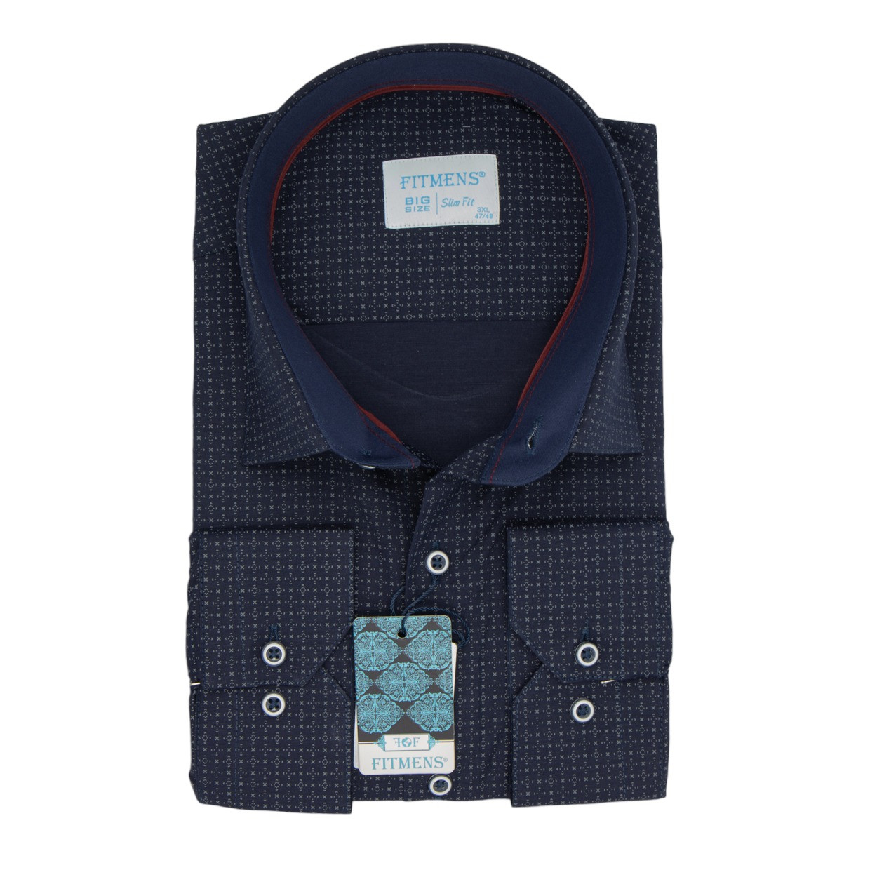 Сорочка чоловіча, приталена (Slim Fit), з довгим рукавом, FITMENS FS-002472 Lacivert 97% бавовна 3% еластан