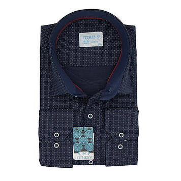 Сорочка чоловіча, приталена (Slim Fit), з довгим рукавом, FITMENS FS-002472 Lacivert 97% бавовна 3% еластан