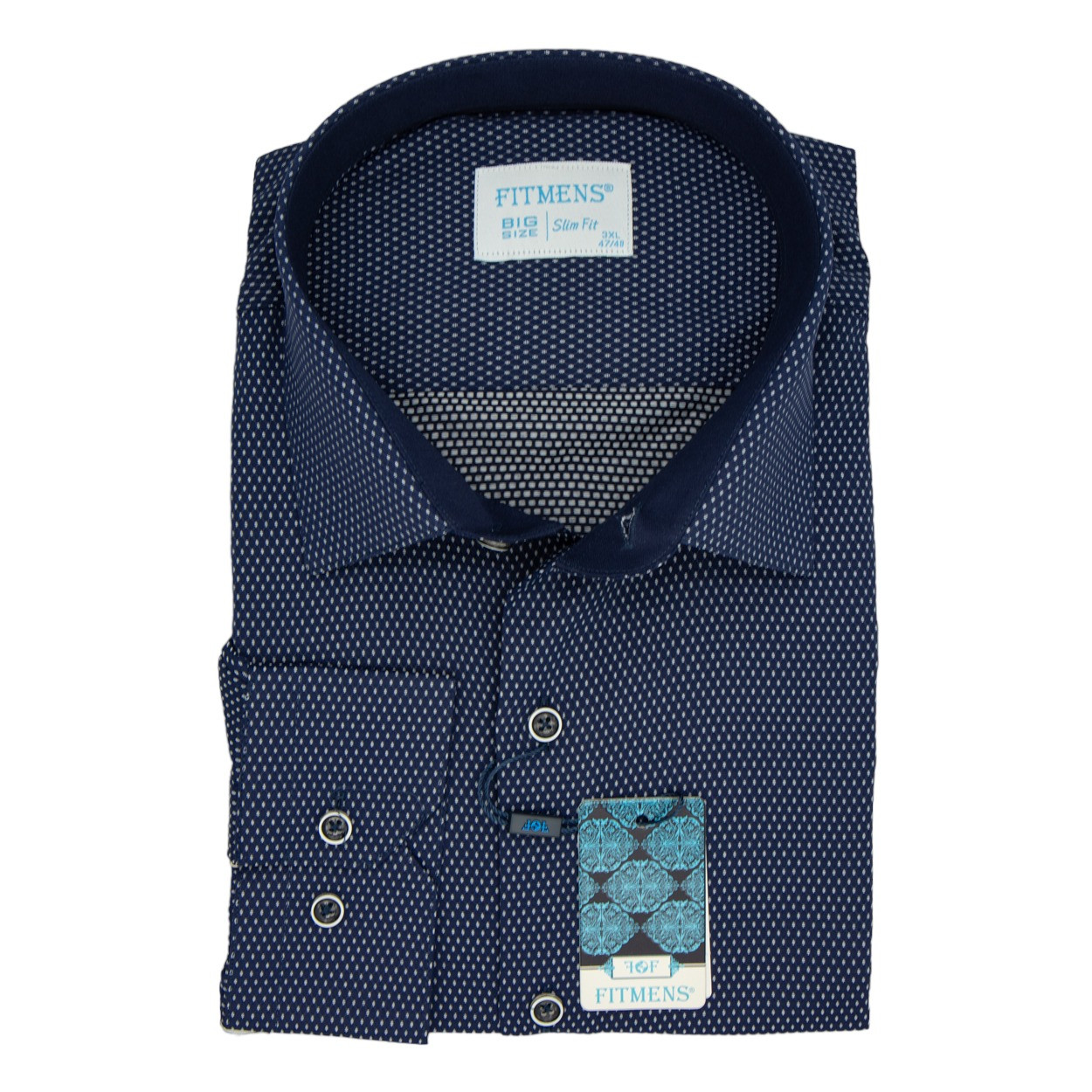 Сорочка чоловіча, приталена (Slim Fit), з довгим рукавом, FITMENS FS-002264 Lacivert Beyaz 90% бавовна 10%