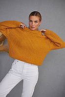 Объемный однотонный свитер горчичного цвета. Модель 2535 Trikobakh