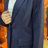 Піджак жіночий класичний однотонний довгий рукав гудзики 46 синій, фото 3