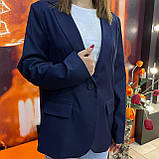 Піджак жіночий класичний однотонний довгий рукав гудзики 46 синій, фото 4