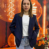 Піджак жіночий класичний однотонний довгий рукав гудзики 46 синій, фото 2
