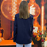 Піджак жіночий класичний однотонний довгий рукав гудзики 46 синій, фото 5