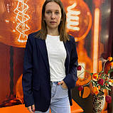 Піджак жіночий класичний однотонний довгий рукав гудзики 46 синій, фото 6