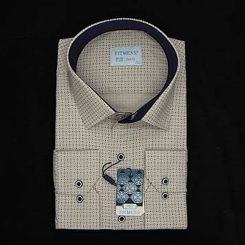 Сорочка чоловіча, приталена (Slim Fit), з довгим рукавом, FITMENS FS-002472 Krem 97% бавовна 3% еластан 2XL(Р)
