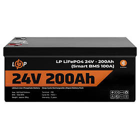 Акумулятор LP LiFePO4 24 V (25,6 V) — 200 Ah (5120Wh) (Smart BMS 100А) з BT пластик для ДБЖ