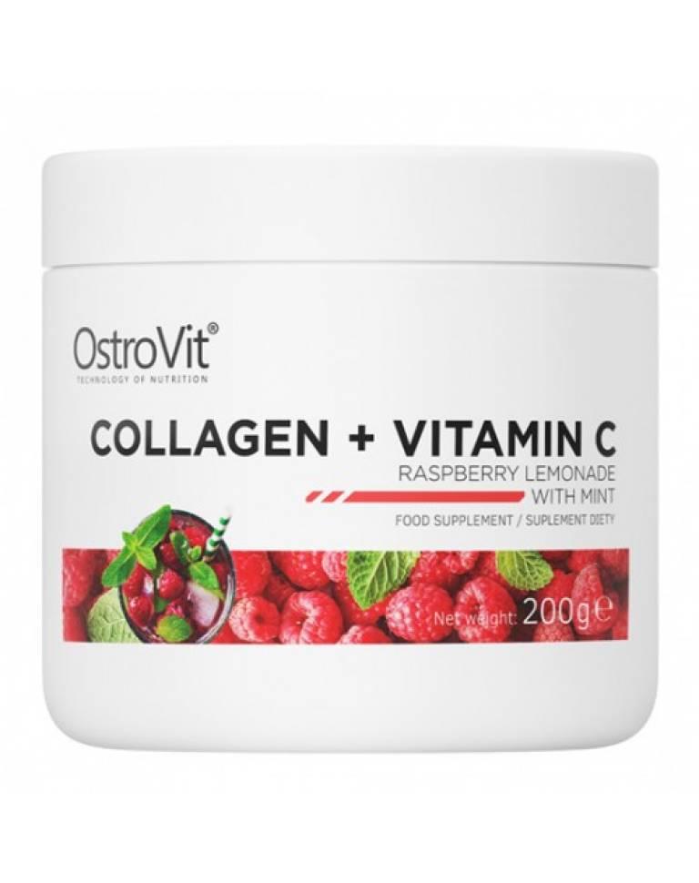 Колаген Collagen Ostrovite 200г малиновий лімонад + вітамін С
