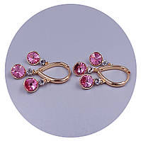Сережки ХР. Позолота 18К. Камені: Swarovski рожевого кольору та білий циркон. Довжина: 27 мм, ширина: 15 мм