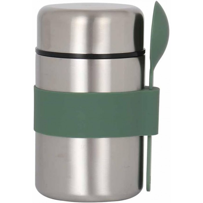 Металевий ланч бокс - термос із ложкою Soup 400 мл, Silver хакі, фото 1