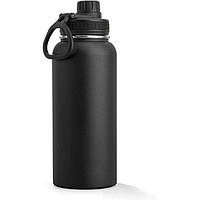 Металлическая спорт бутылка - термос для воды 1000 мл Start, черная