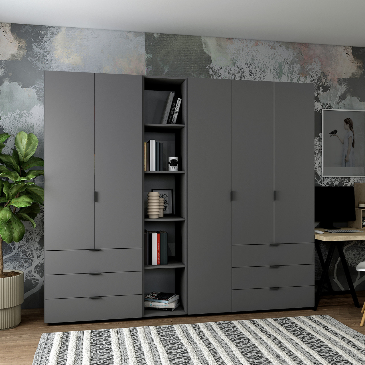 Комплект Doros Гелар з Етажеркою Графіт 2+3 ДСП 231.9х49.5х203.4 (42005057), фото 1