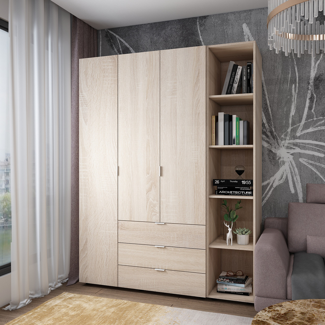 Комплект Doros Гелар з Етажеркою Дуб Сонома 3 ДСП 154.4х49.5х203.4 (42005042), фото 1