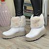 Черевики білі жіночі шкіряні на потовщеній підошві, декоровані хутром, фото 3