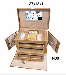 Кейс-скринька скриня для прикрас та аксесуарів з еко-шкіри 27х18х1см N38 F