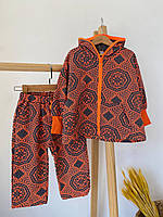 Костюм двойка для девочки кофта и штаны с узорами Оранжевый 36421 107, Оранжевый, Унисекс, Весна Осень, 98
