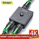 Сплітер Essager HDMI 2.0 двоспрямований перемикач switch 4K 30 Hz 3D (EQHH2-ZX01), фото 2