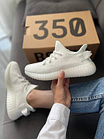 Мужские кроссовки Adidas Yeezy Boost 350 All White (белые) текстильные легкие кроссы для спортзала S432