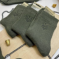 Махрові чоловічі шкарпетки тактичні хакі з тризубом, Клевер, 41-45 р, 12 пар